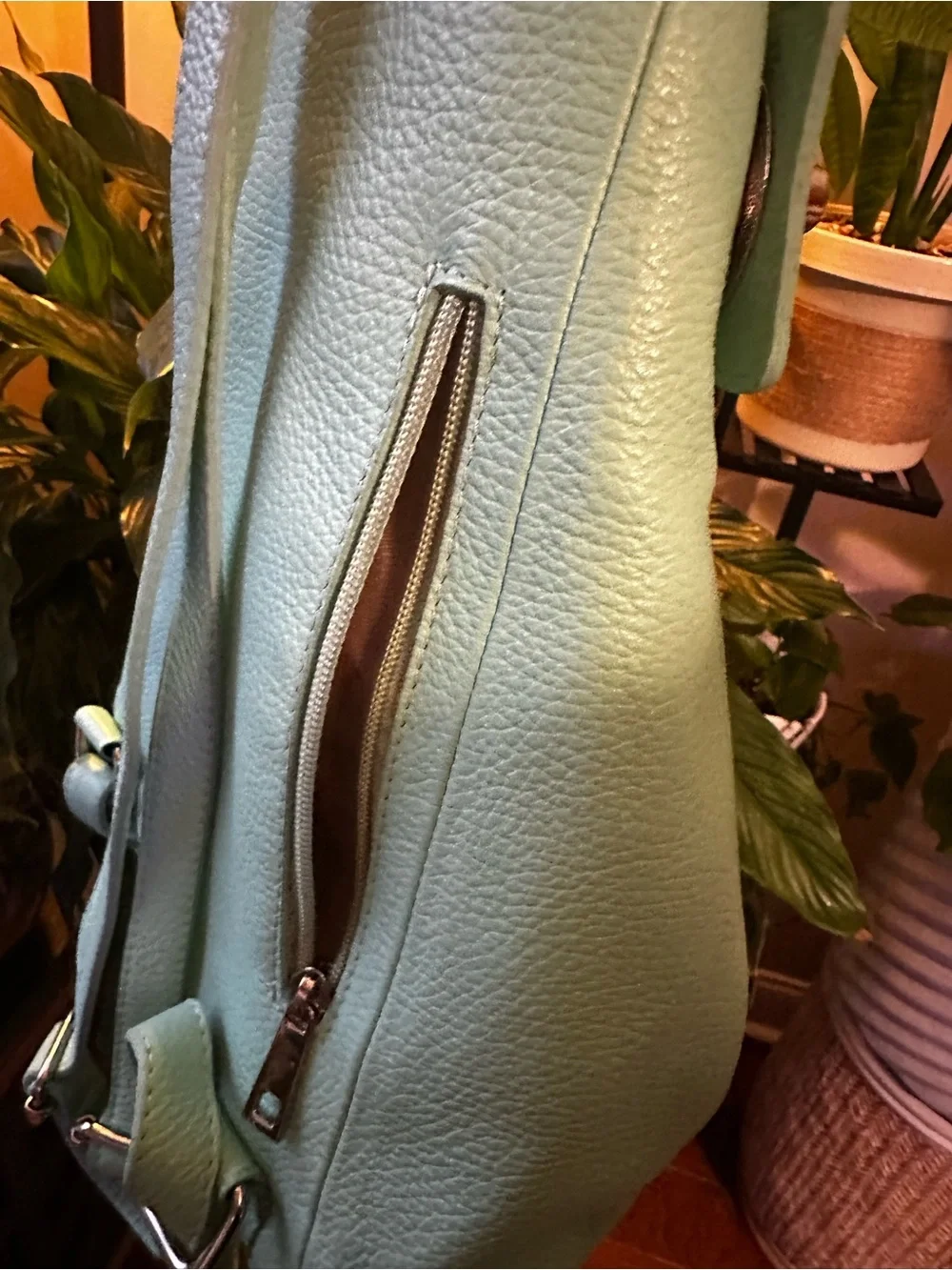 Vera Pelle Green Mint Italian Leather Backpack Bag -